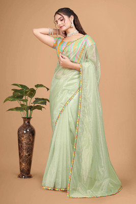 RADHE ENTERPRISE Embroidered Bollywood Net Saree(Light Green)
