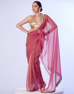Samah Embellished, Solid/Plain, Self Design Bollywood Jimmy choo, Chiffon Saree(Pink)