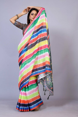 SAKHI DATAR Printed Bollywood Linen Saree(Multicolor)