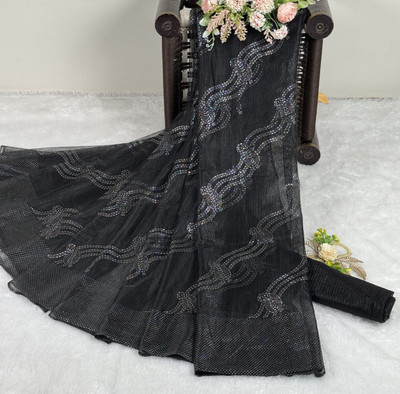 PATTARI Embellished Bollywood Net Saree(Black)
