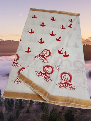 Happy Creation Woven Jamdani Handloom Cotton Blend Saree(Multicolor)