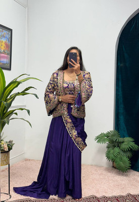 JASH ENTERPRISE Embroidered Bollywood Chiffon Saree(Blue)