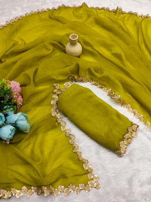 Saraswati Fab Embellished Bollywood Chiffon Saree(Light Green)