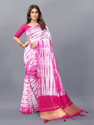 DRAVYA WOMEN Striped Bollywood Cotton Blend Saree(Pink)