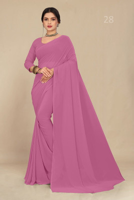 STAVA CREATION Solid/Plain Daily Wear Georgette Saree(Pink)