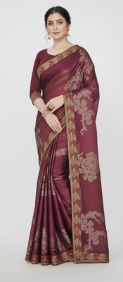 ShivMaya Floral Print Bollywood Silk Blend Saree(Maroon)