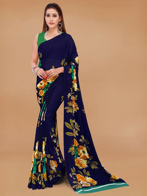 Moda Rapido Printed Daily Wear Georgette Saree(Dark Blue)