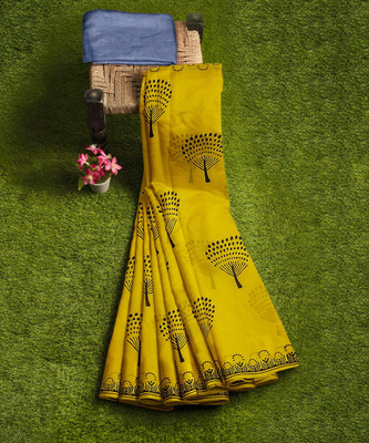 LOVWEAR Floral Print Daily Wear Pure Cotton Saree(Yellow)