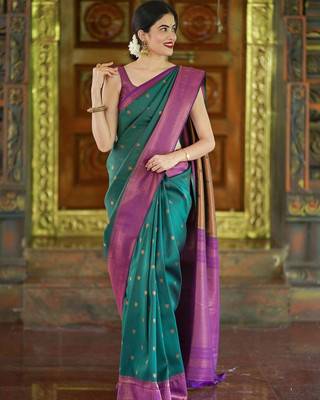 CP TEXTILE Embroidered Banarasi Jacquard Saree(Light Blue)