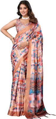 Priyashi Printed Mysore Art Silk Saree(Orange)