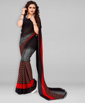 Anand Sarees Polka Print Daily Wear Georgette Saree(Black, Grey)