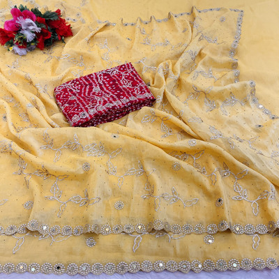 SHUBHDRASHTI NX Embroidered Bollywood Chiffon Saree(Cream)