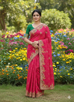 bherva tex Embroidered Bandhani Georgette Saree(Yellow)