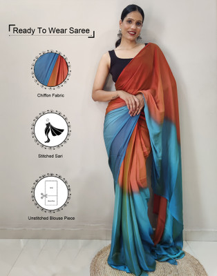 Samah Solid/Plain, Ombre, Embellished Bollywood Georgette, Chiffon Saree(Orange)
