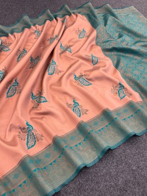 sadika Woven Kanjivaram Pure Silk, Art Silk Saree(Pink, Light Blue, Multicolor)