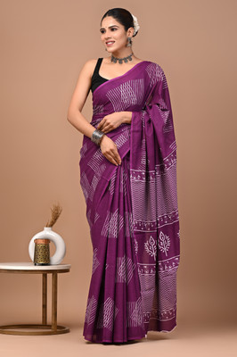 Tetarwal Printed Daily Wear Pure Cotton Saree(Purple)