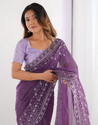 Satrani Embellished, Embroidered Bollywood Jimmy choo, Chiffon Saree(Purple)
