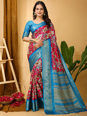 Anouk Rustic Printed Chinnalapattu Silk Blend Saree(Pink)