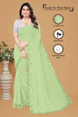 Manan Creation Embellished Bollywood Georgette Saree(Beige)
