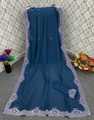 KB DESIGNER Embellished, Embroidered, Solid/Plain Bollywood Georgette Saree(Dark Blue)