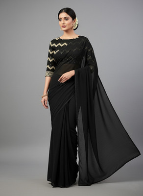 SHILPKALA Embellished Bollywood Georgette Saree(Black)