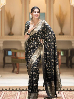 shreeva fashion Self Design Banarasi Jacquard Saree(Black)