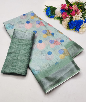 AARADHYA Digital Print Bollywood Cotton Linen Saree(Green)