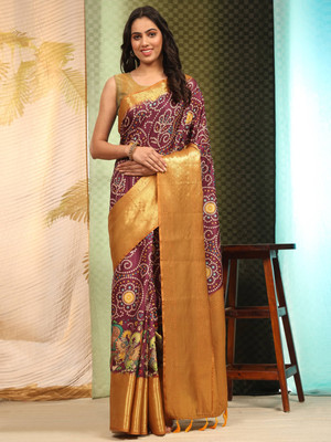 SILK ZONE Digital Print Banarasi Tussar Silk Saree(Multicolor)