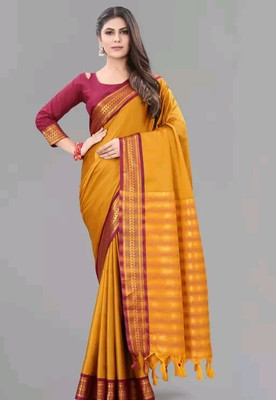 Jbk enterprise Self Design Banarasi Cotton Silk Saree(Mustard)