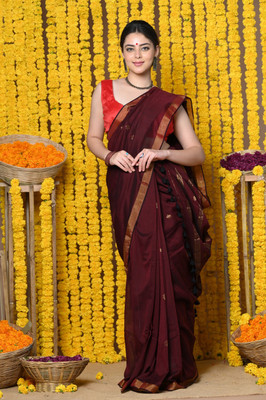Very Much Indian Printed Handloom Pure Cotton Saree(Maroon)