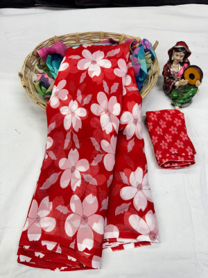 Bhuwal Fashion Floral Print Daily Wear Georgette Saree(Red)