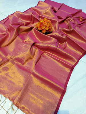 GHOS HANDLOOM Solid/Plain Handloom Cotton Linen Saree(Black)