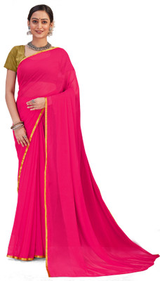 JiproStore Solid/Plain Daily Wear Chiffon Saree(Pink)