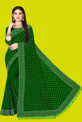 rudraCreation Self Design, Solid/Plain Daily Wear Brasso Saree(Green)