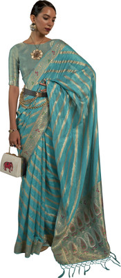 Akhilam Embroidered Leheria Organza Saree(Blue)
