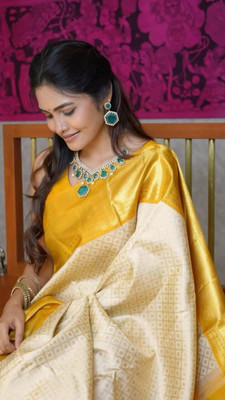 CENTURY CREATION Printed Banarasi Silk Blend Saree(Beige)