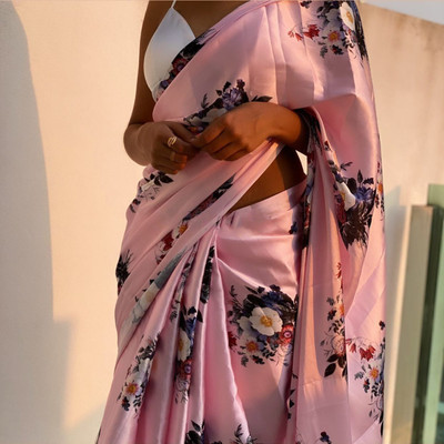 Fabian Fashion Self Design, Floral Print, Printed, Paisley, Striped, Digital Print Bollywood Satin Saree(White)