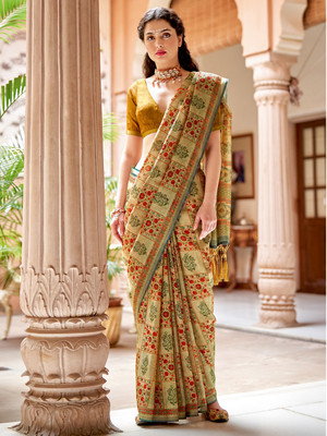 Divastri Printed Daily Wear Pure Silk Saree(Beige)