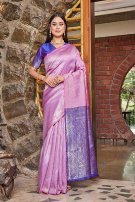 MANJULA SAREE Woven Banarasi Cotton Silk Saree(Purple)