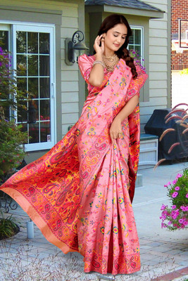 Wovenza Self Design, Woven Bollywood Cotton Blend, Semi-Pashmina Saree(Pink)