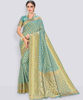Sariya Woven Banarasi Silk Blend Saree(Light Green)