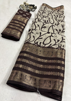 RegalDrapes Printed Bollywood Jacquard, Silk Blend Saree(Pack of 2, Beige, Brown)