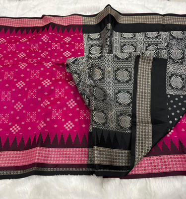 Aparna Temple Border, Floral Print Sambalpuri Art Silk Saree(Red)