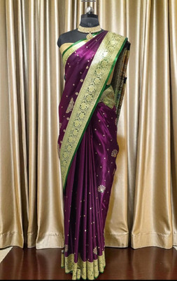 HouseOfCommon Woven Banarasi Handloom Silk Blend Saree(Purple)