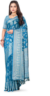 omkar fab Woven Banarasi Georgette Saree(Light Blue)
