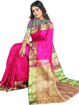 Hozaifa Sarees Woven Banarasi Silk Blend Saree(Pink)
