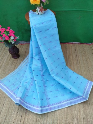 GANESH PLASTIC Woven Tant Pure Cotton Saree(Light Blue)