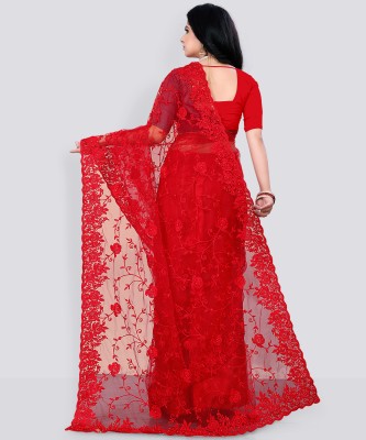 DEVKISONDESIGNER Floral Print Bollywood Net Saree(Red)