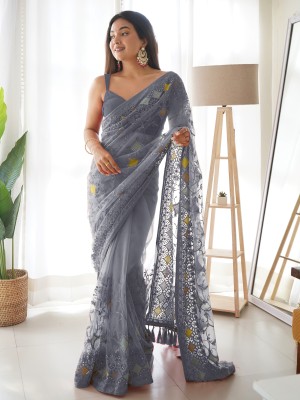 Sareemall Embellished Bollywood Net Saree(Grey)