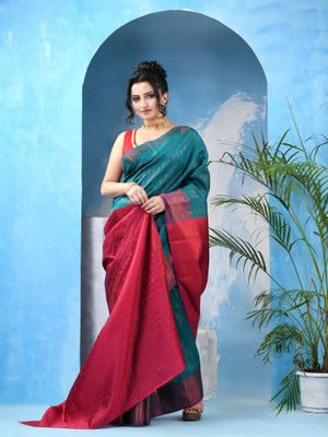 Desh Bidesh Self Design Bollywood Tissue, Art Silk Saree(Green, Red)